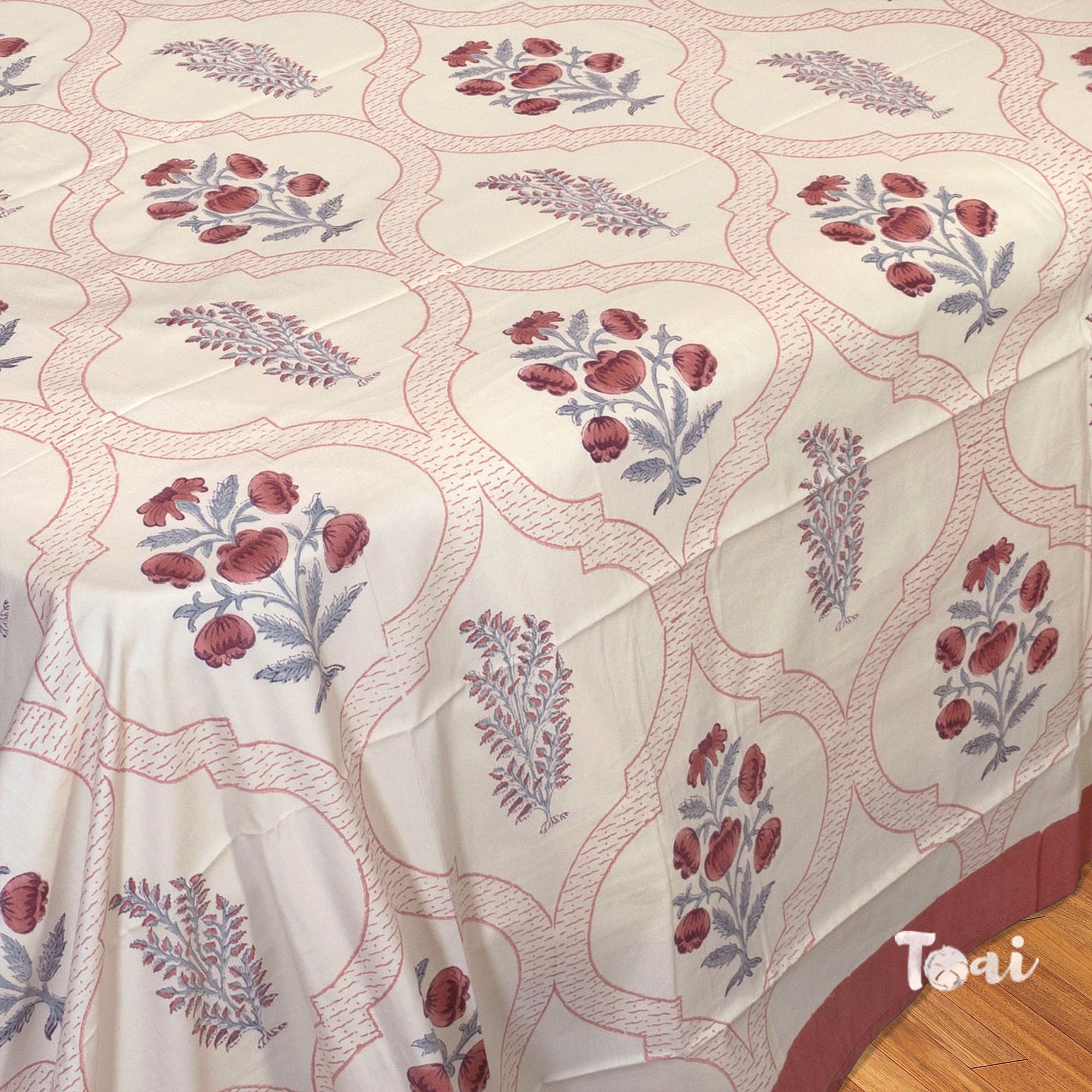 Rust Grey Jaal on Beige  | Premium Bedsheet