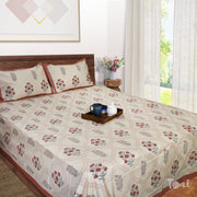 Rust Grey Jaal on Beige  - King Queen Cotton Bed sheet