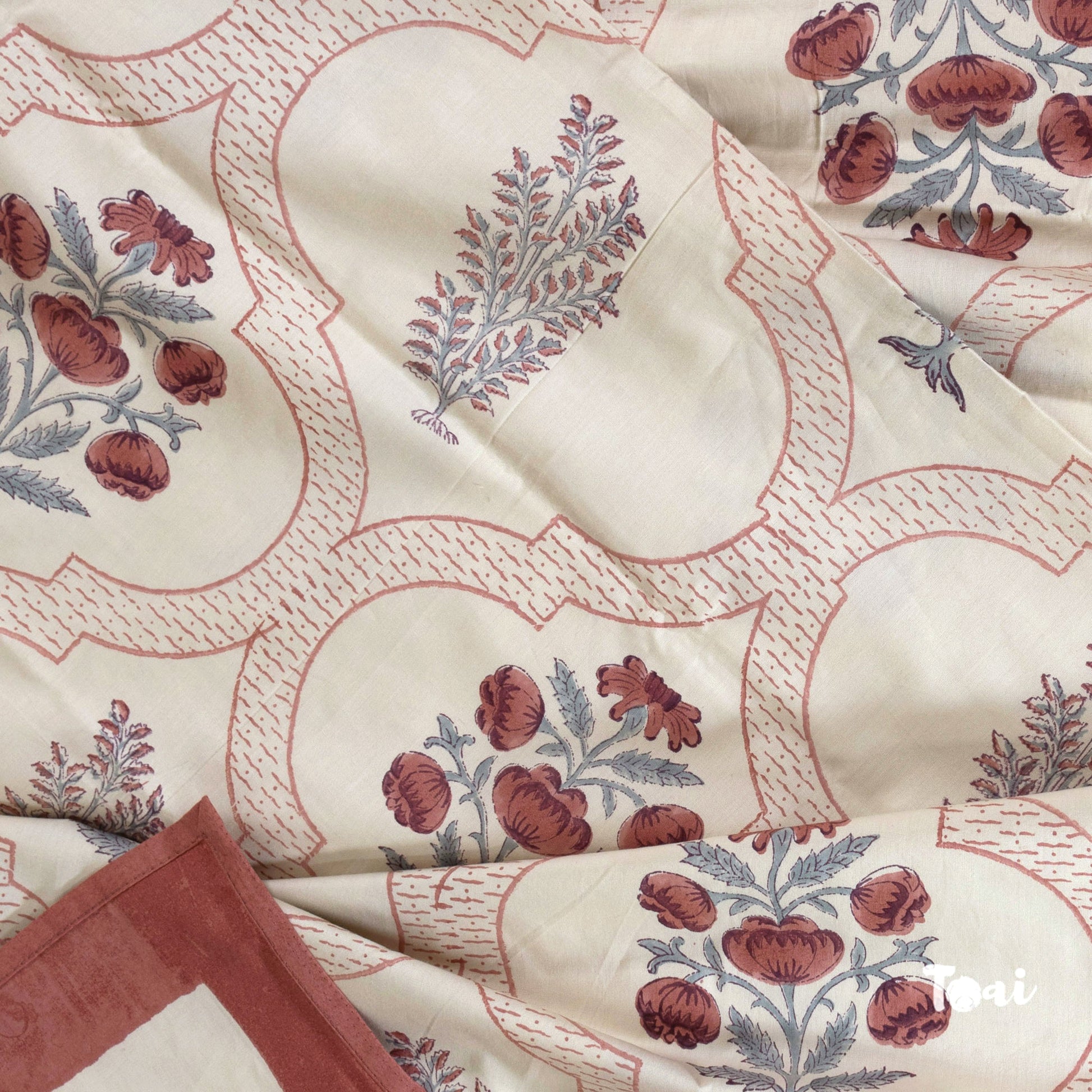 Rust Grey Jaal on Beige  - Luxury Cotton Bedsheet
