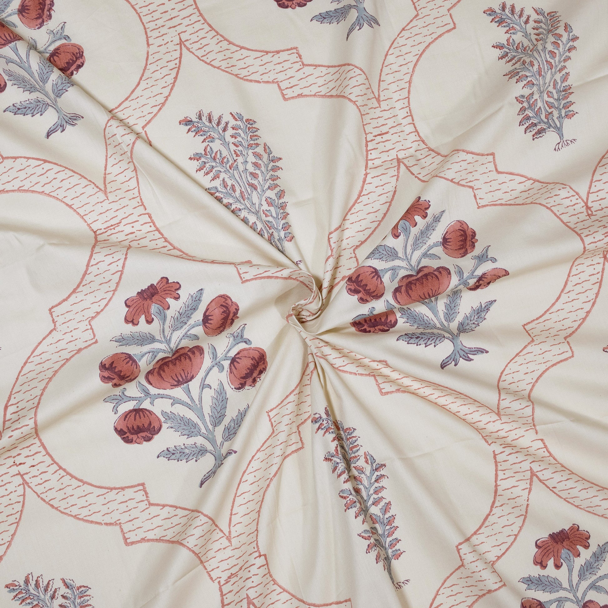 Rust Grey Jaal on Beige  - Pure Cotton Bedding