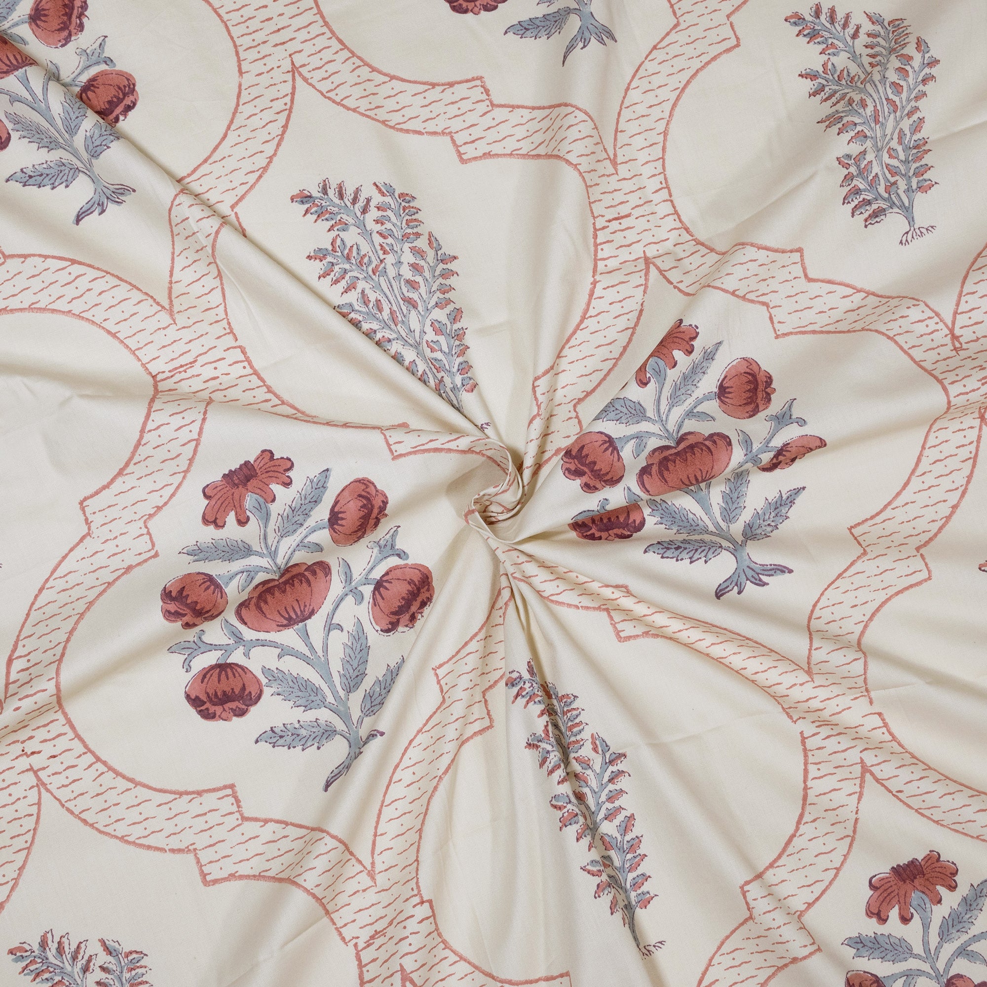 Rust Grey Jaal on Beige  - Pure Cotton Bedding