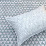 Cement Green Triangles | 300TC Bedsheet | 2 Pillow Covers | Mulmul Cotton Dohar