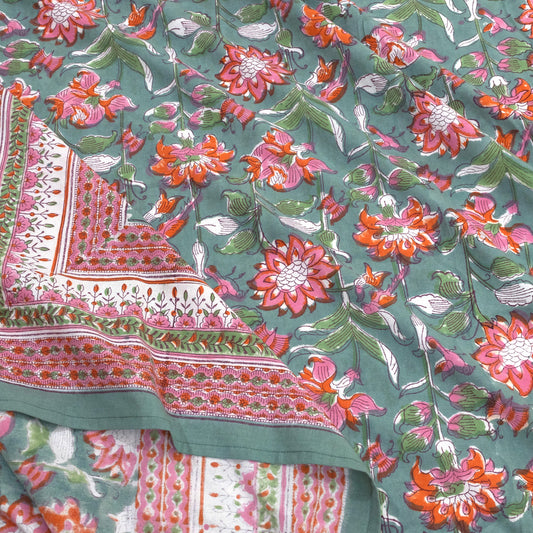 Pink Florals on Deep Green | 210TC Pure Cotton