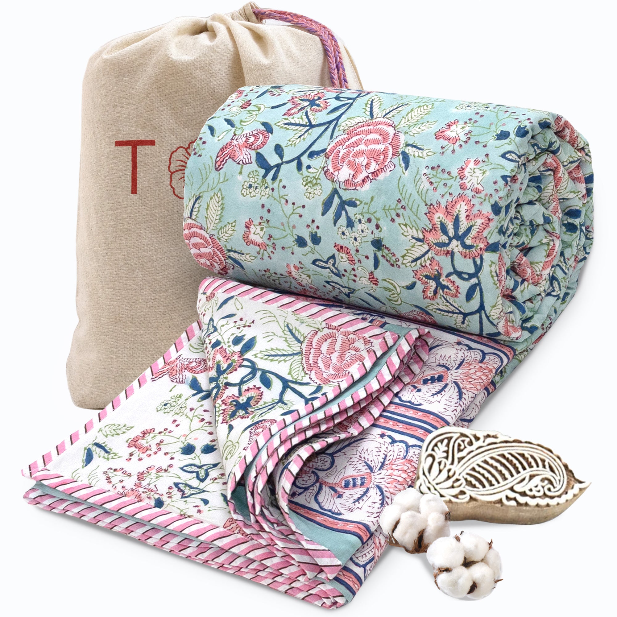 Rose on Green | Dohar | Summer Blanket