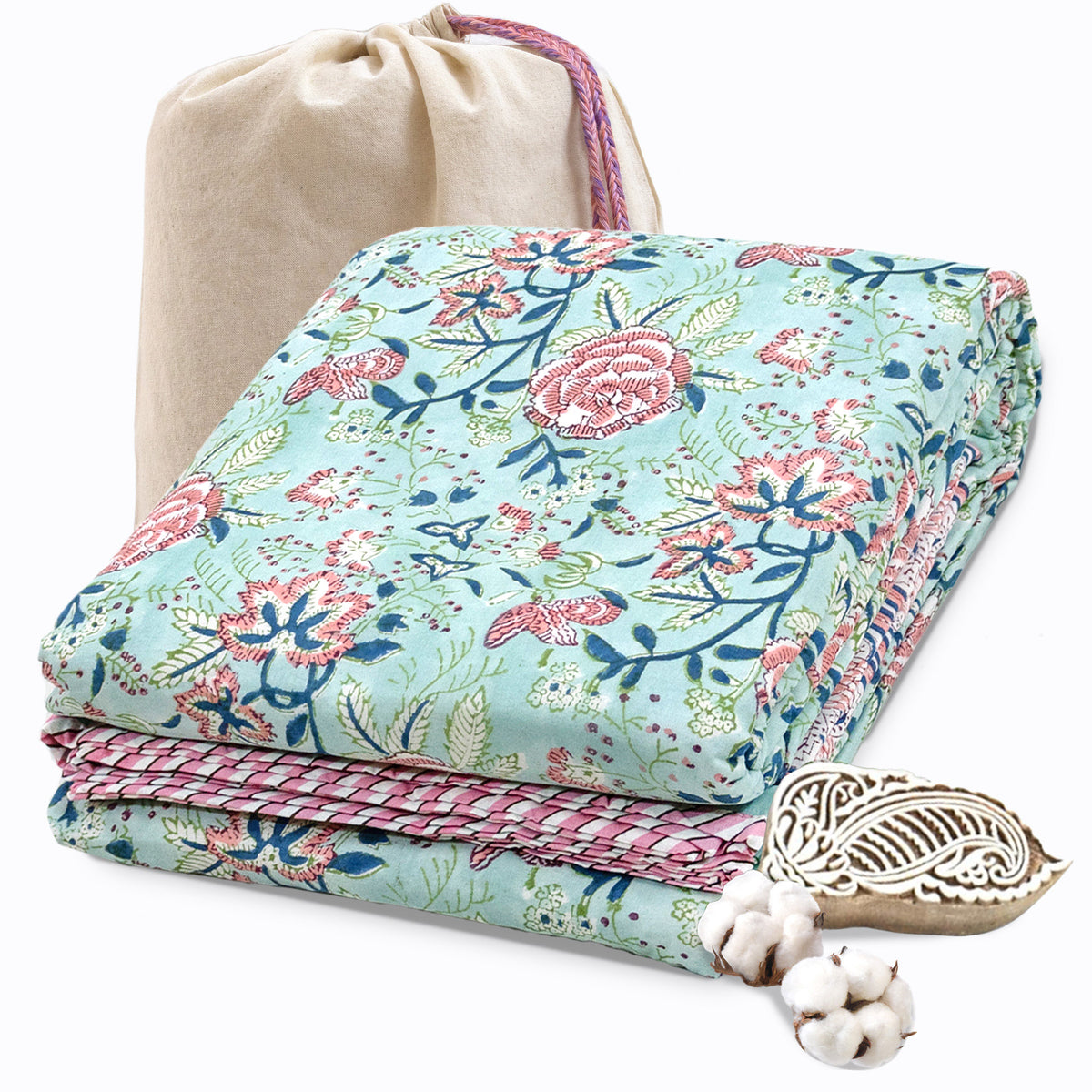 Rose on Green | Dohar | Summer Blanket