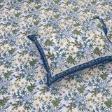 Blue Green Motives On White  | 210TC Pure Cotton Bedsheet