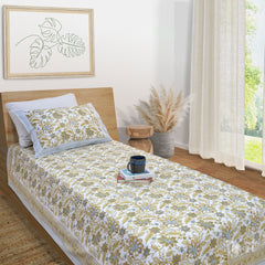 Autumn Leaves | 300TC Bedsheet | 2 Pillow Covers | Mulmul Cotton Quilt
