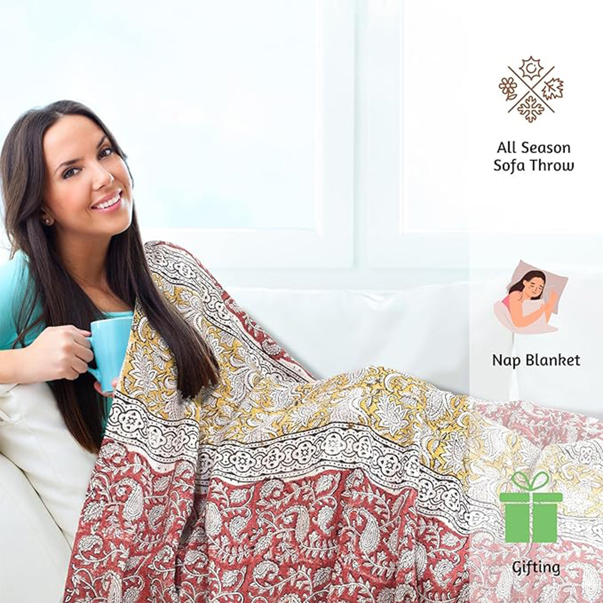 Patch Work Pattern | MultiColor Florals | Woven Sofa Throw