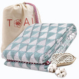 Cement Green Triangles | 300TC Bedsheet | 2 Pillow Covers | Mulmul Cotton Dohar