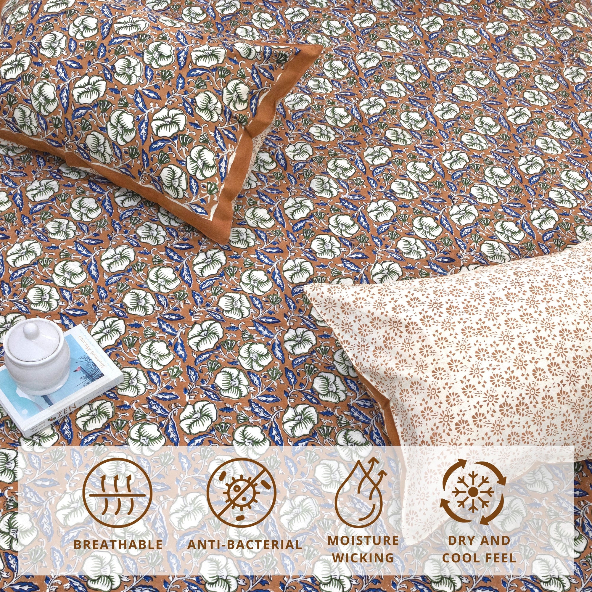 Bagru Rust Floral| Fine Quality Bedsheet