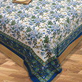 Blue Green Motives On White  | 210TC Pure Cotton Bedsheet