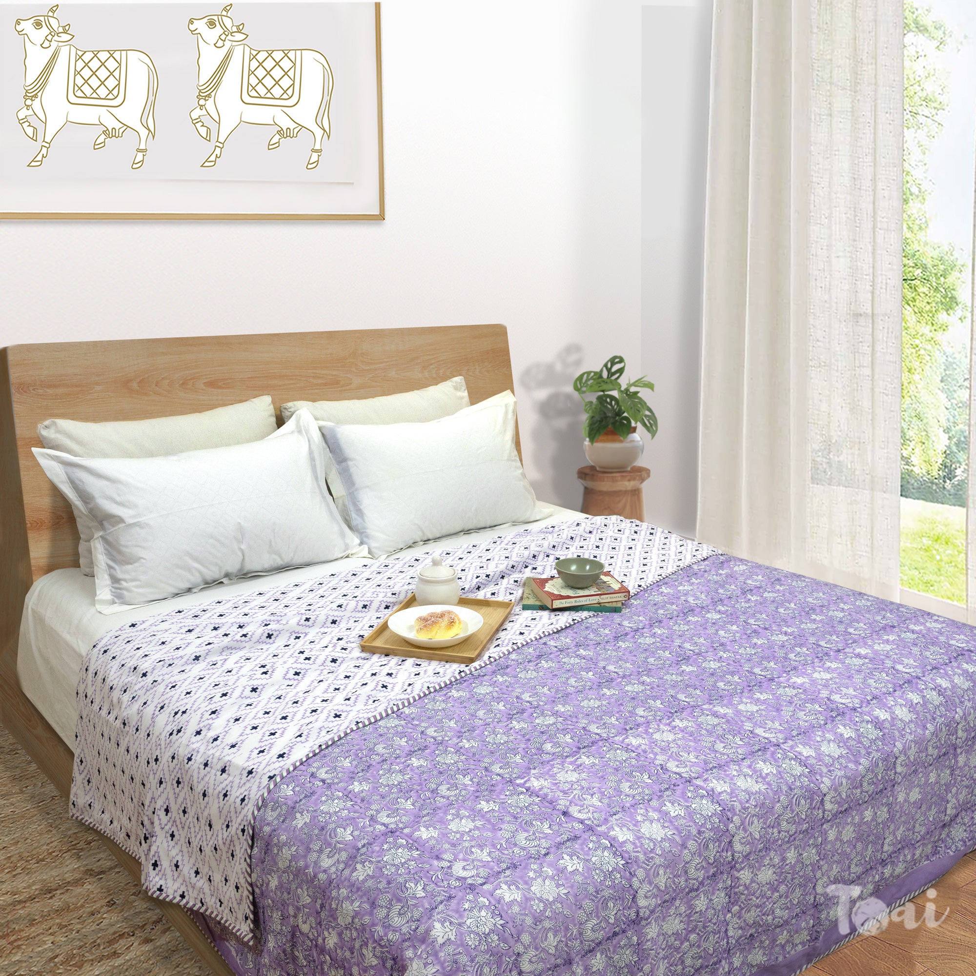 Lavender Kalamkari | Dohar | Summer Blanket