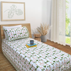 Lotus Vines| 300TC Bedsheet | 2 Pillow Covers | Mulmul Cotton Quilt