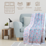 Pink Florals on Blue   | Dohar | Summer Blanket