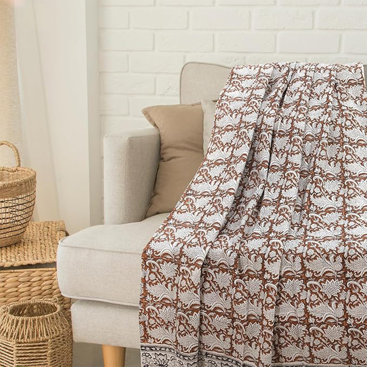 Ethnic on Brown | MultiColor Florals | Woven Sofa Throw
