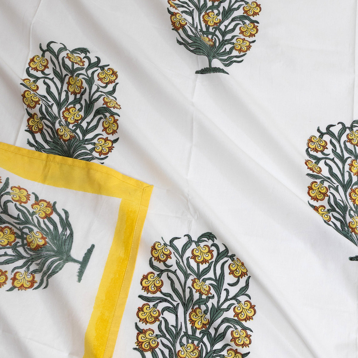 Yellow Marigold Bush on White | Premium Bedsheet