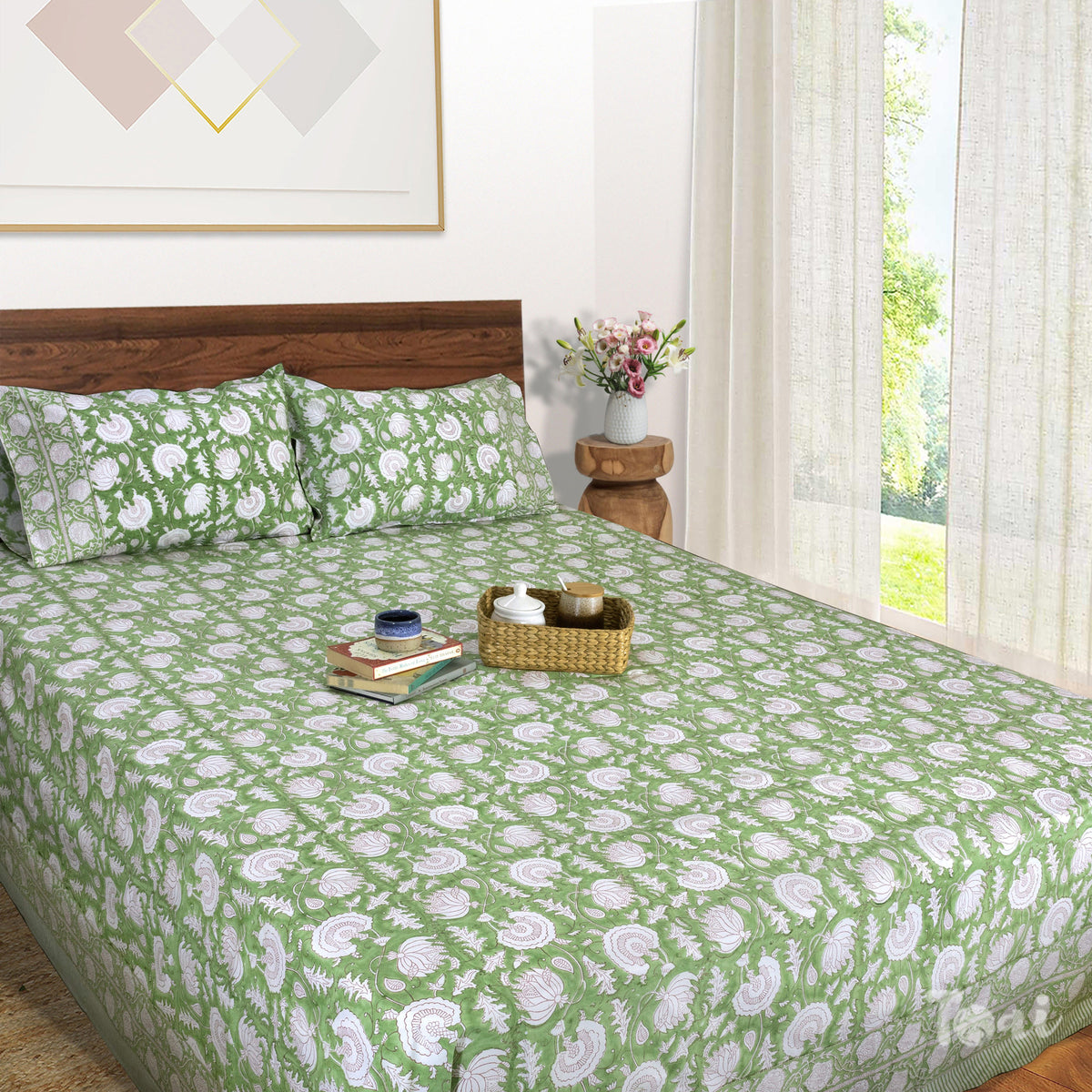 Green Kalamkari | Premium Bedsheet