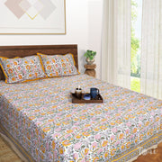 White Yellow Florals  | Fine Quality Bedsheet