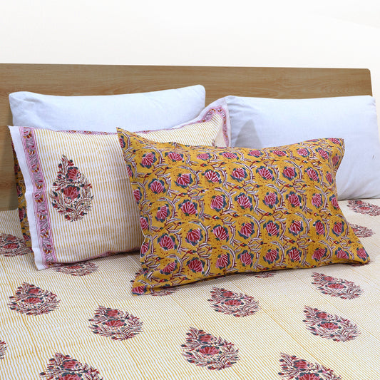 Floral Motives on Yellow Panel | 210TC Pure Cotton