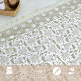 Floral Kalamkari White Green | Pure Mulmul Cotton | Flannel filling
