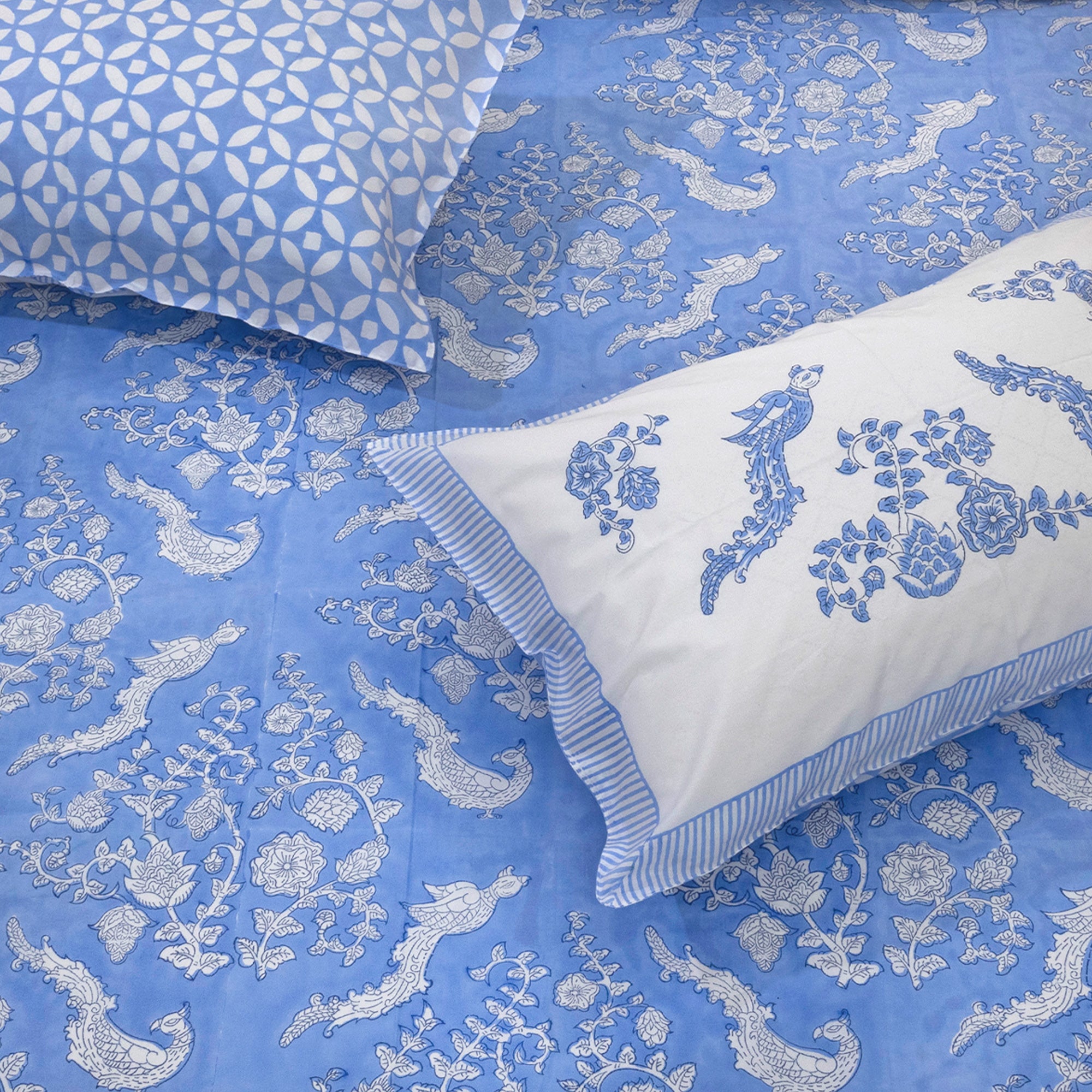 Blue Bird Kalamkari | Premium Bedsheet