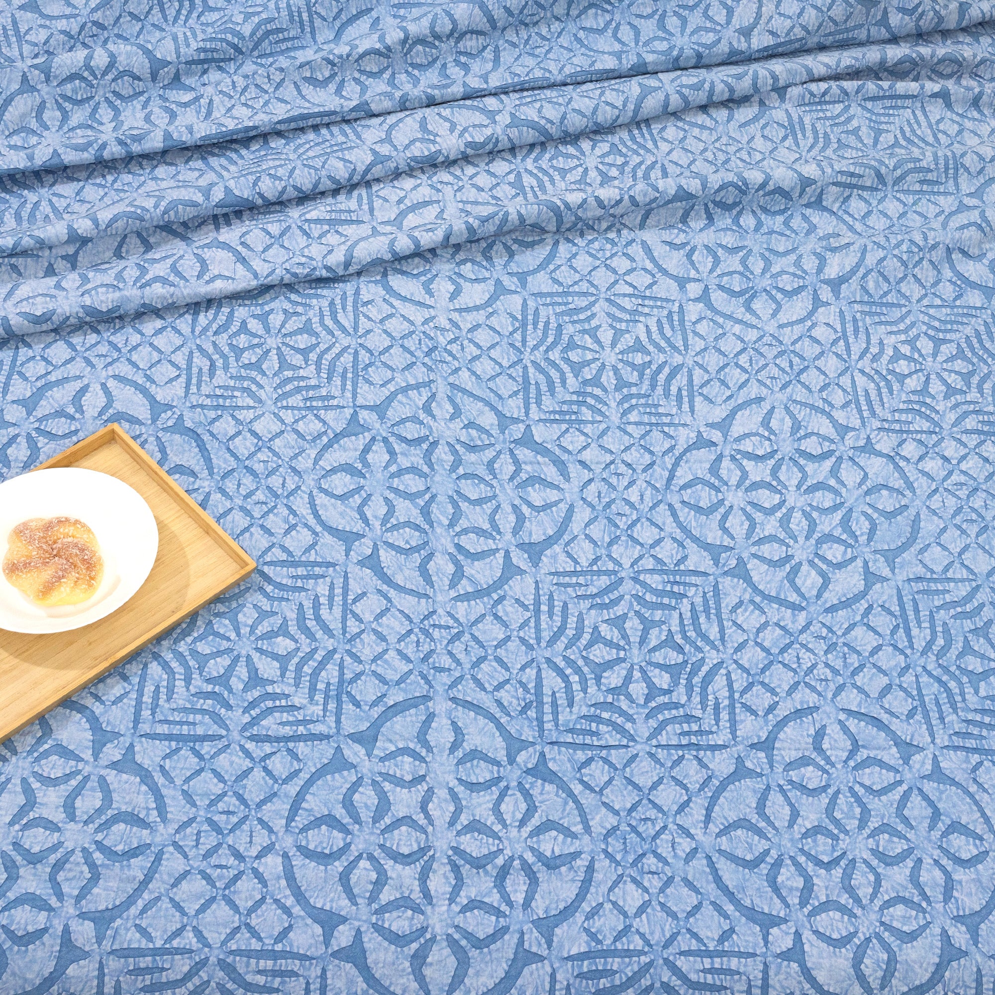 Bikaneri Applique| Blue Shades Stonewashed| Bedcover