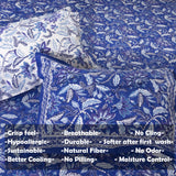 Royal Blue, Purple and White Florals |hand block printed bedsheet| Double bed ,Queen size | 210 TC Pure Cotton| Complementing pillow covers