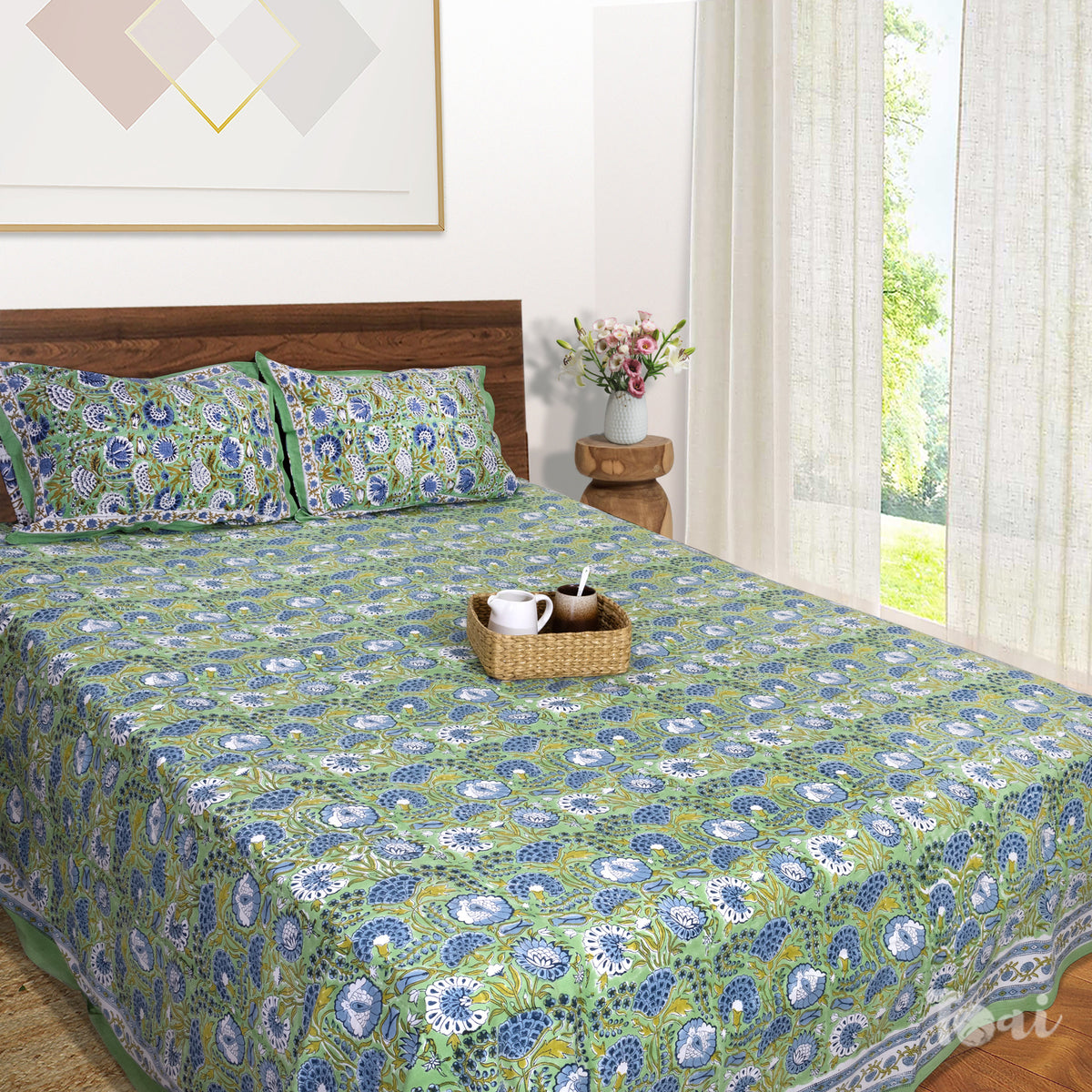 Blue Green Florals   | 210TC Pure Cotton