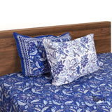 Royal Blue, Purple and White Florals |hand block printed bedsheet| Double bed ,Queen size | 210 TC Pure Cotton| Complementing pillow covers