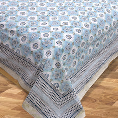 Small Blue Jaal | 300TC Bedsheet | 2 Pillow Covers | Mulmul Cotton Quilt