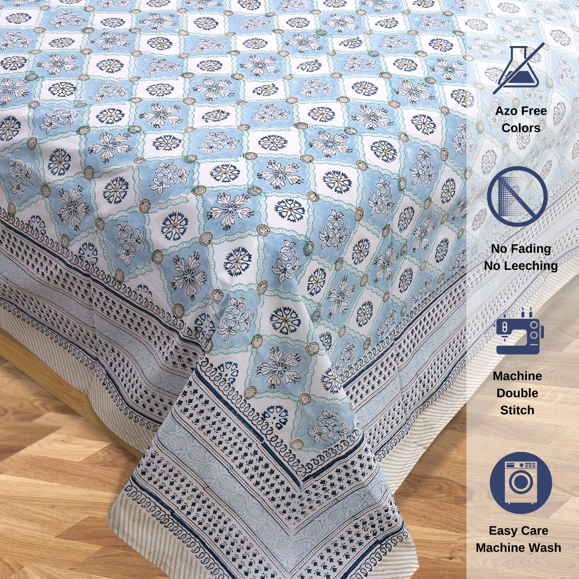 Small Blue Jaal  - Reversible Pillow Covers double bedsheet
