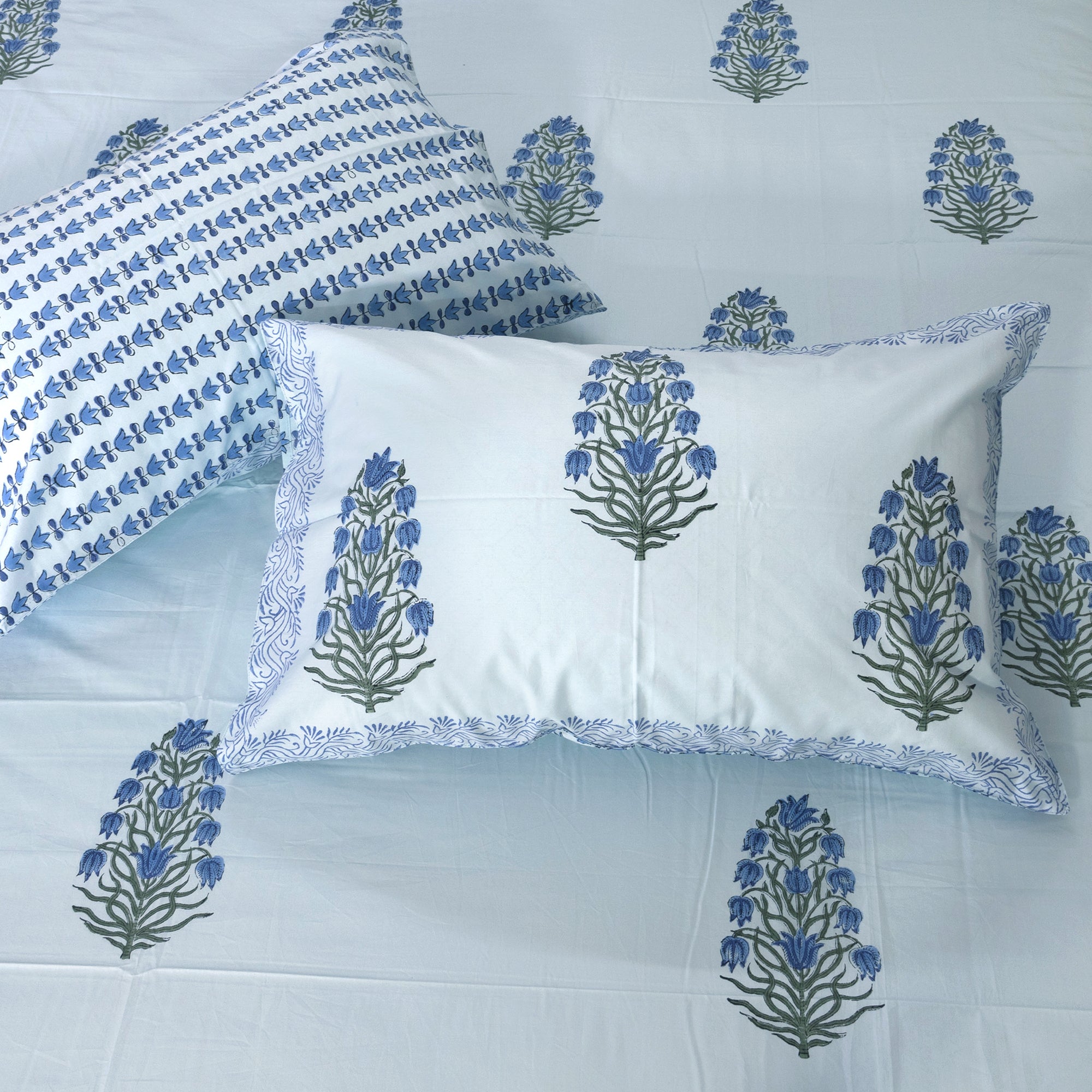 Blue Tulips on Blue | Premium Bedsheet