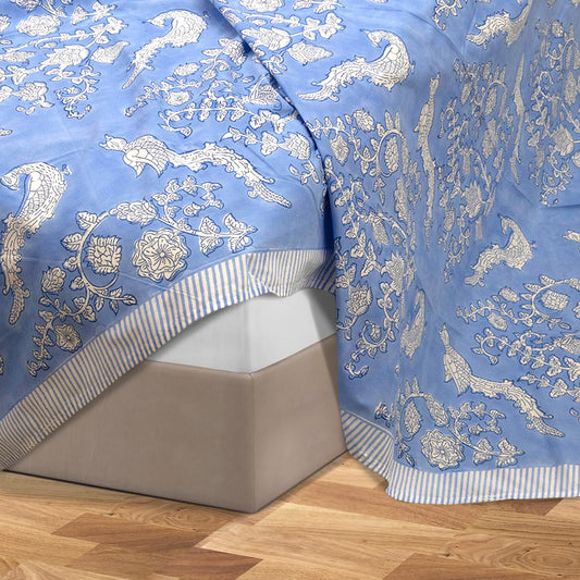 Blue Bird| 300TC Bedsheet | 2 Pillow Covers | Mulmul Cotton Dohar