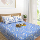 Blue Bird Kalamkari | 300TC Mercerized Cotton Bedsheet