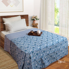 Butterfly garden on Blue| Jaipuri Screen printed| Single Dohar | Premium Mulmul Cotton | Reversible