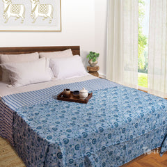 Butterfly garden on Blue| Jaipuri Screen printed| Double Dohar | Premium Mulmul Cotton | Reversible