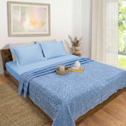Blue Applique | All- Season Bedding Set | Premium Fitted Sheet , Pillow Covers, Applique Bedcover