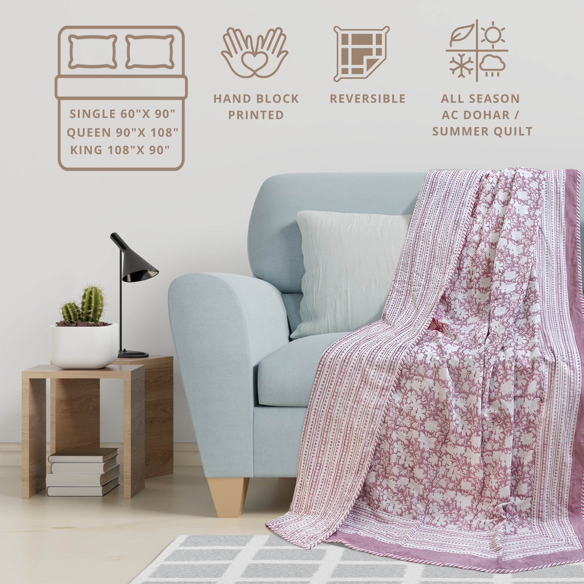 Vintage Pink Kalamkari | Dohar | Summer Blanket