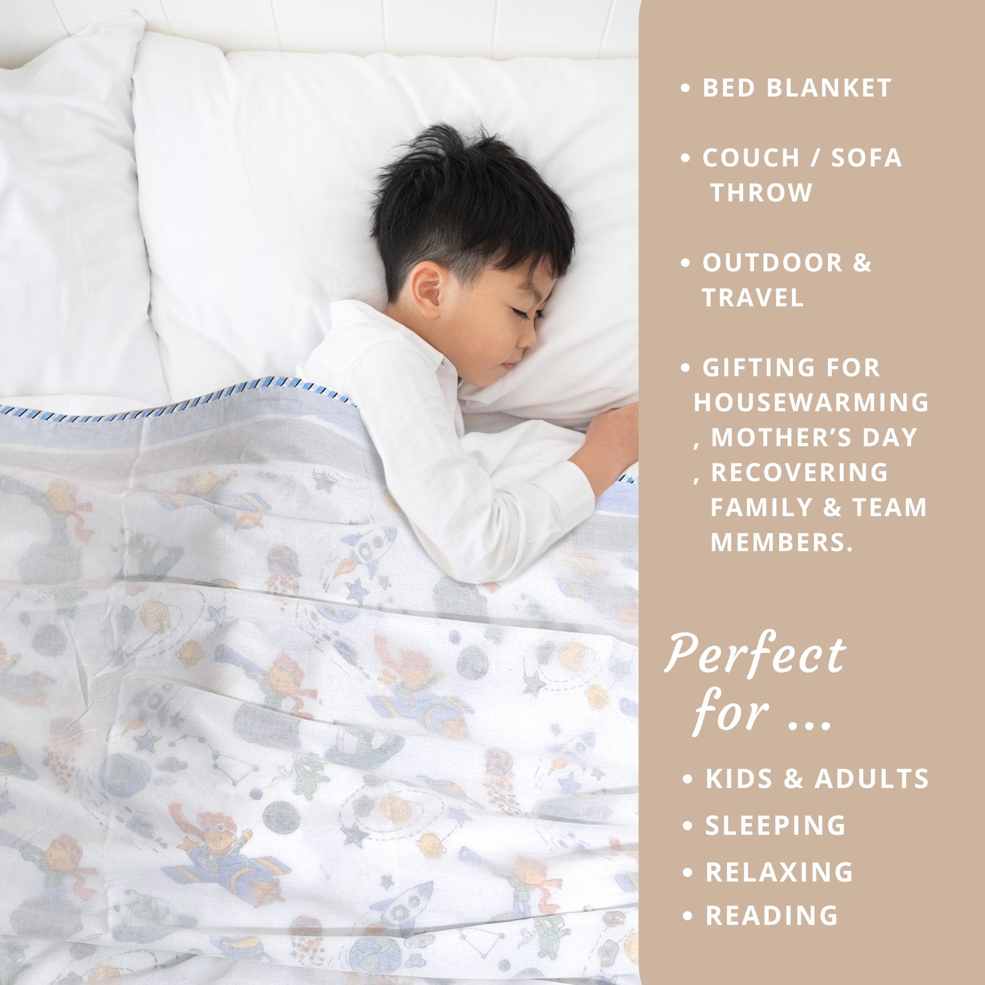 Space Boy | Muslin Dohar | Summer Blanket
