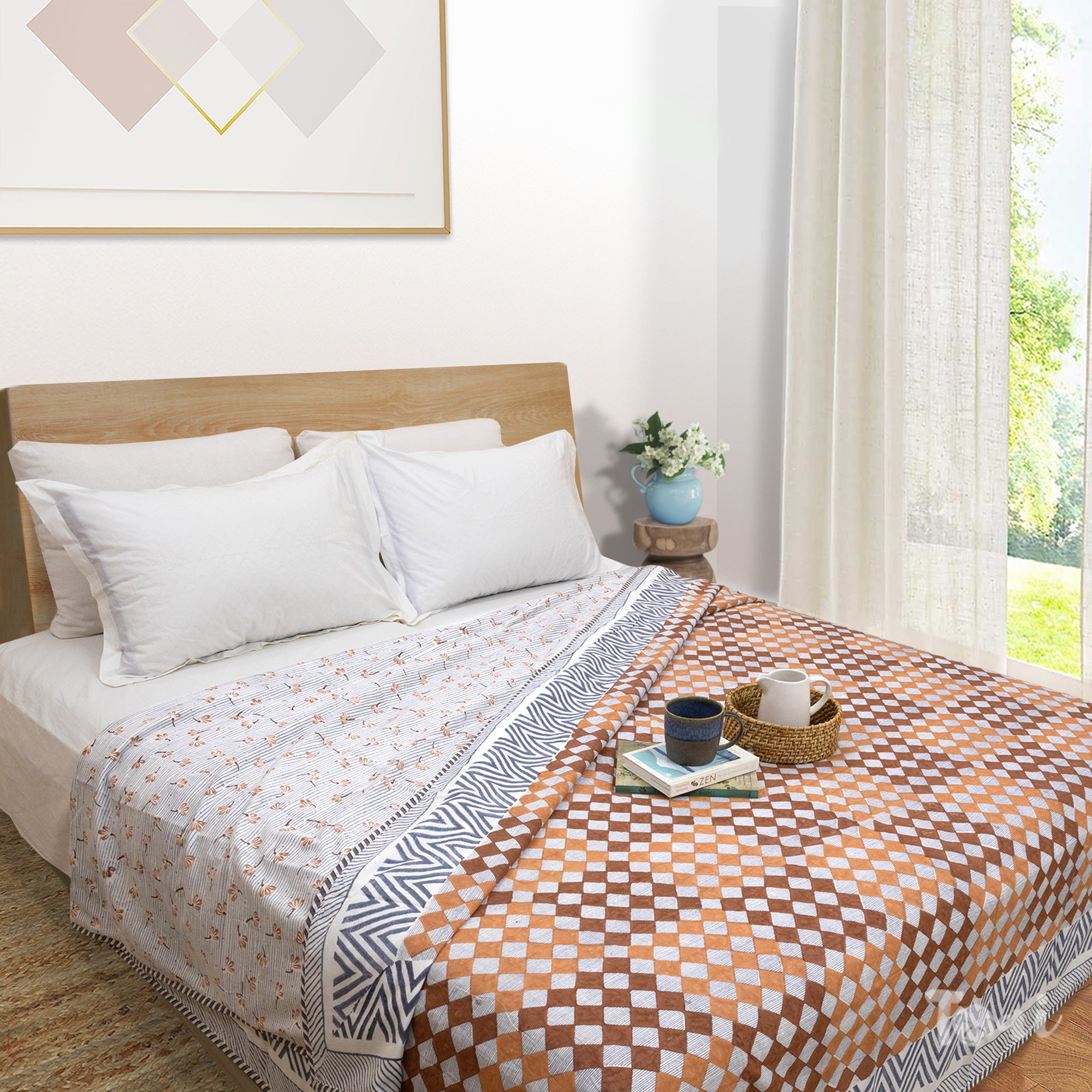 Brown Checks Blue Lines | Dohar | Summer Blanket