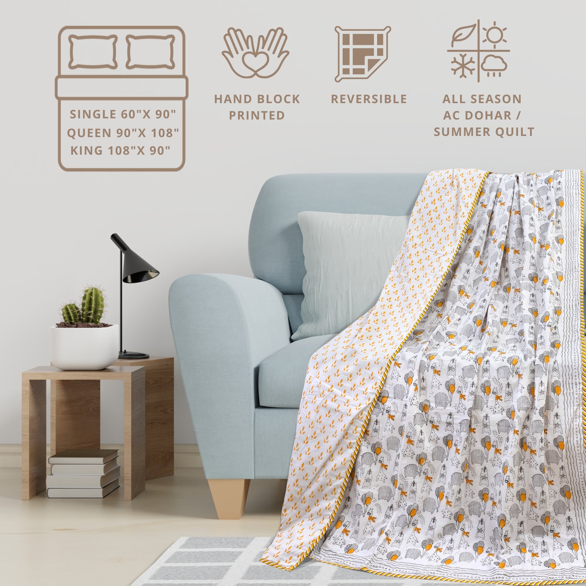 Grey Cartoon | Dohar | Summer Blanket