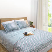 Cement Green Triangles | All- Season Bedding Set | Premium Bedsheet , Pillow Covers, Dohar