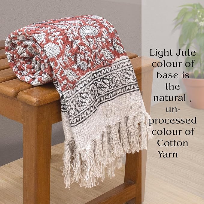 Ethnic on Rust Red| MultiColor Florals | Woven Sofa Throw