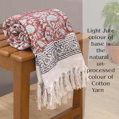 Ethnic on Rust Red| Cotton Yarn Sofa Throw