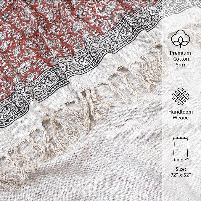 Ethnic on Rust Red| MultiColor Florals | Woven Sofa Throw