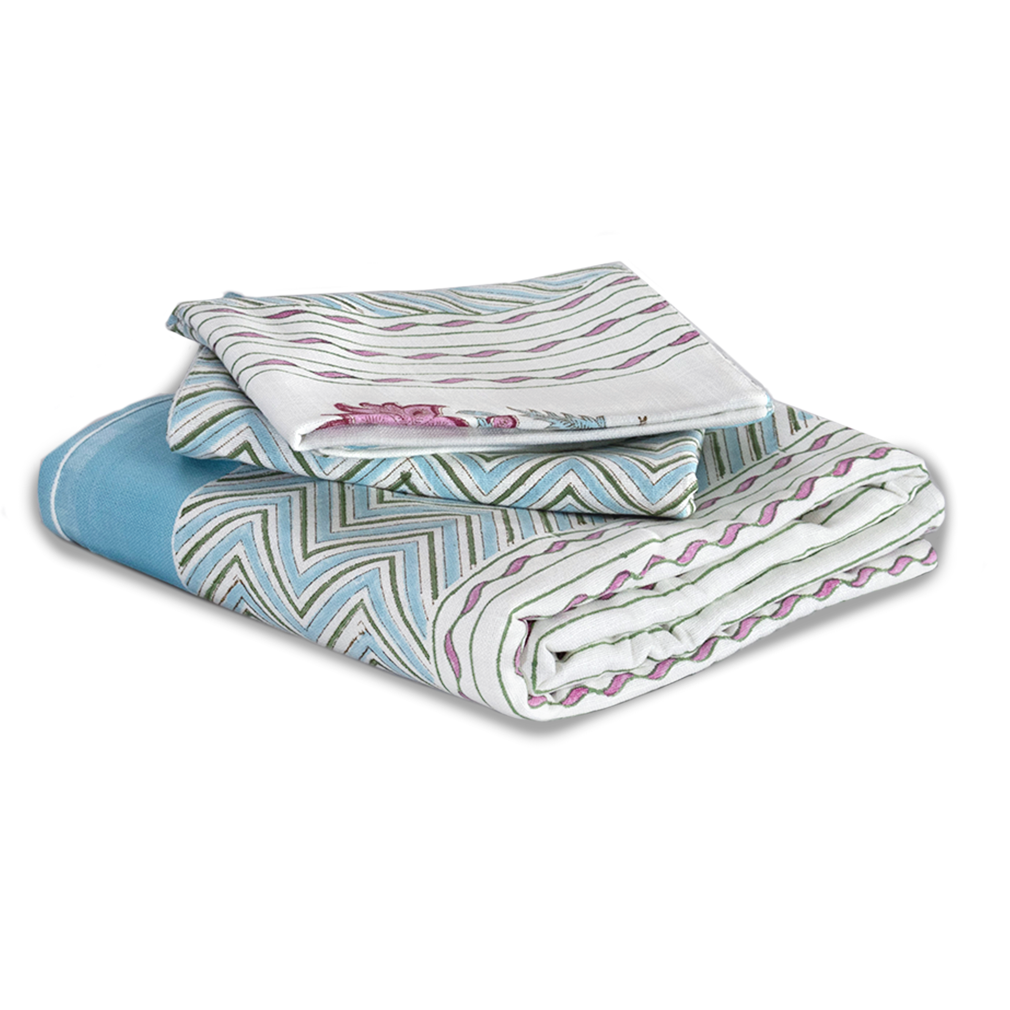 Pink Blue White | MultiColor Florals | Pure Cotton Slub | Linen Texture