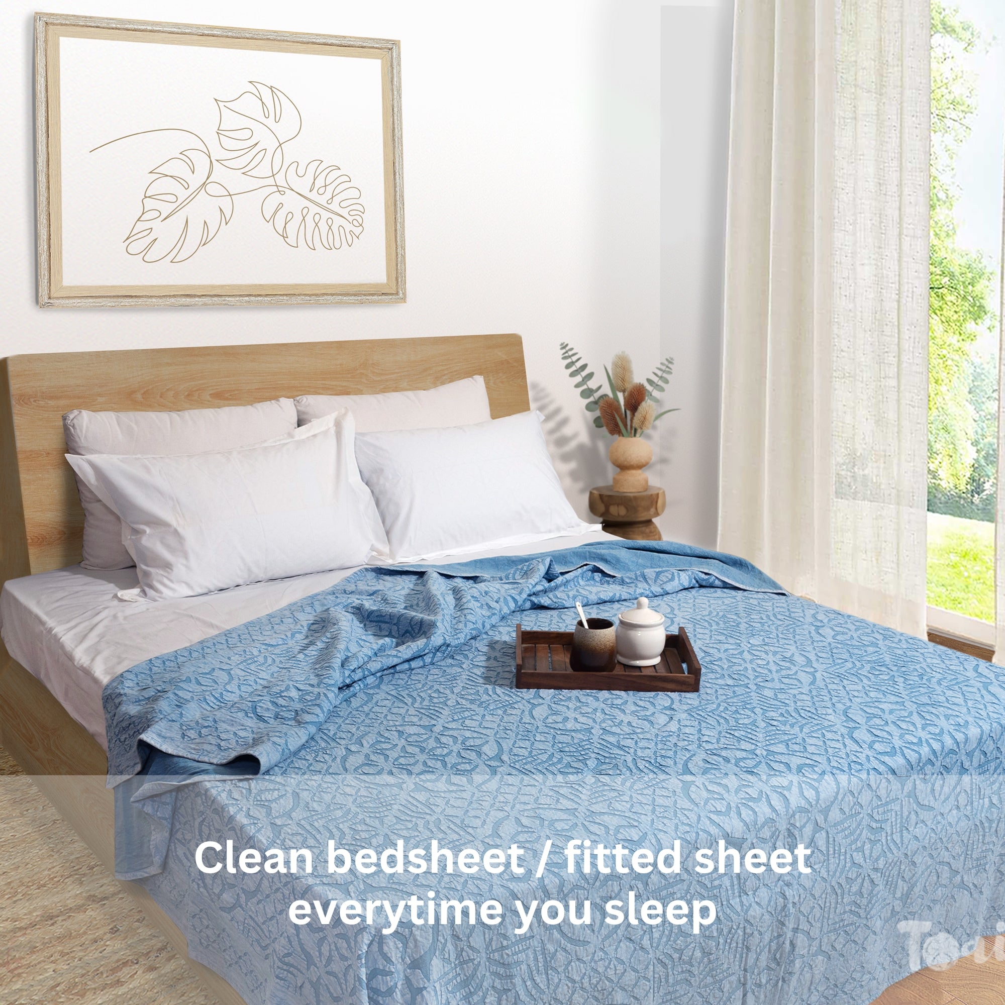Bikaneri Applique| Blue Shades Stonewashed| Bedcover