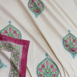 Pink Blue Paan on Beige | 300TC Mercerized Cotton Bedsheet