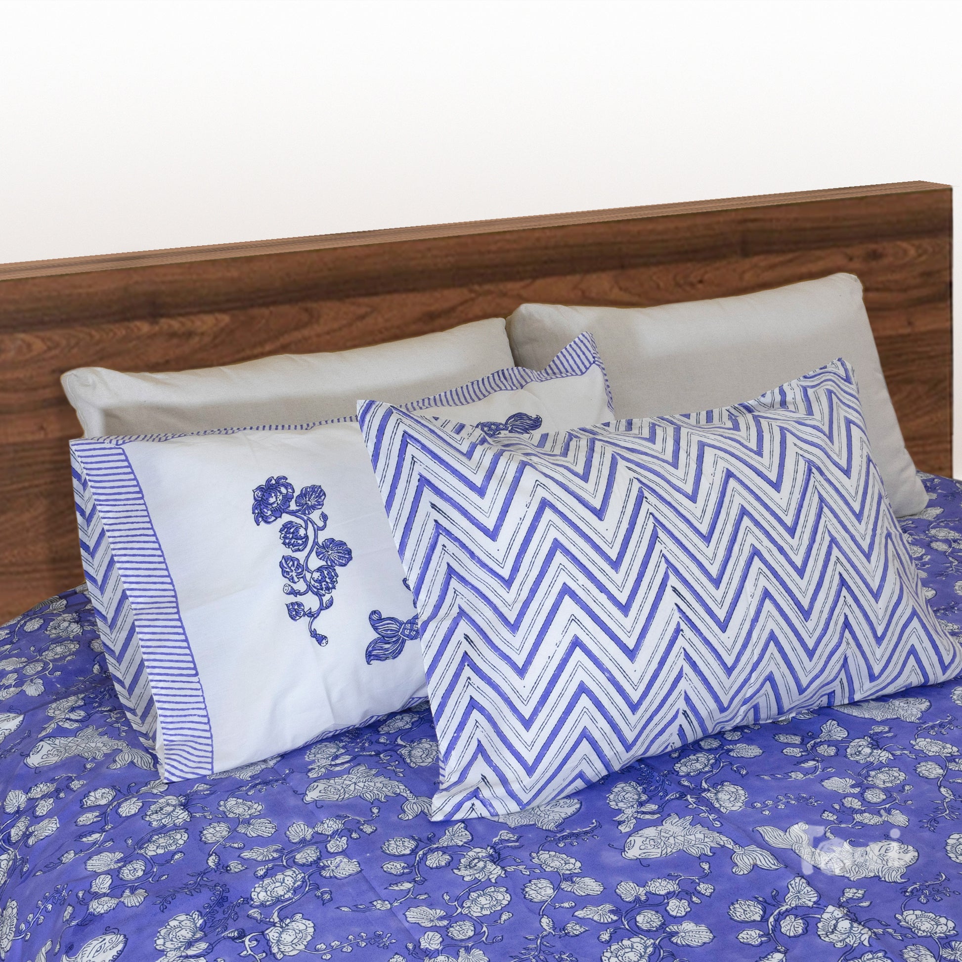 Purple Fish-Exclusive Bedsheet with Reverible Pillows Covers

