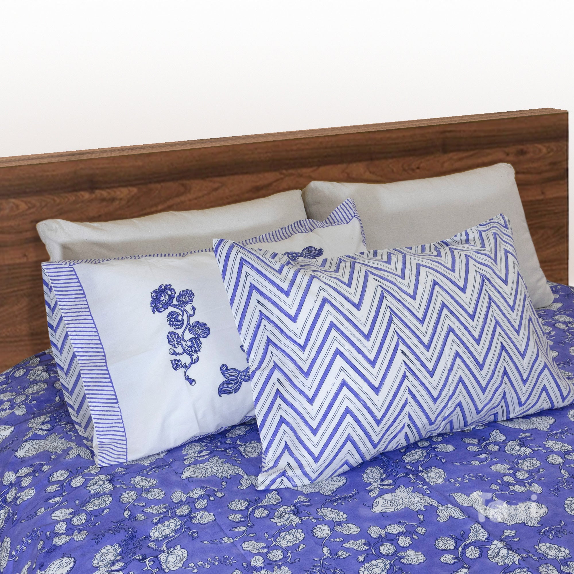 Purple Fish-Exclusive Bedsheet with Reverible Pillows Covers
